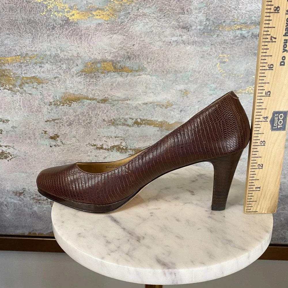 Cole Haan Shoes Womens Size 7.5 Brown Leather Round Toe High Heel Textured Pumps